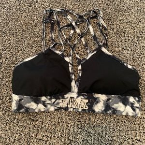 VS Pink black and grey strappy sports bra